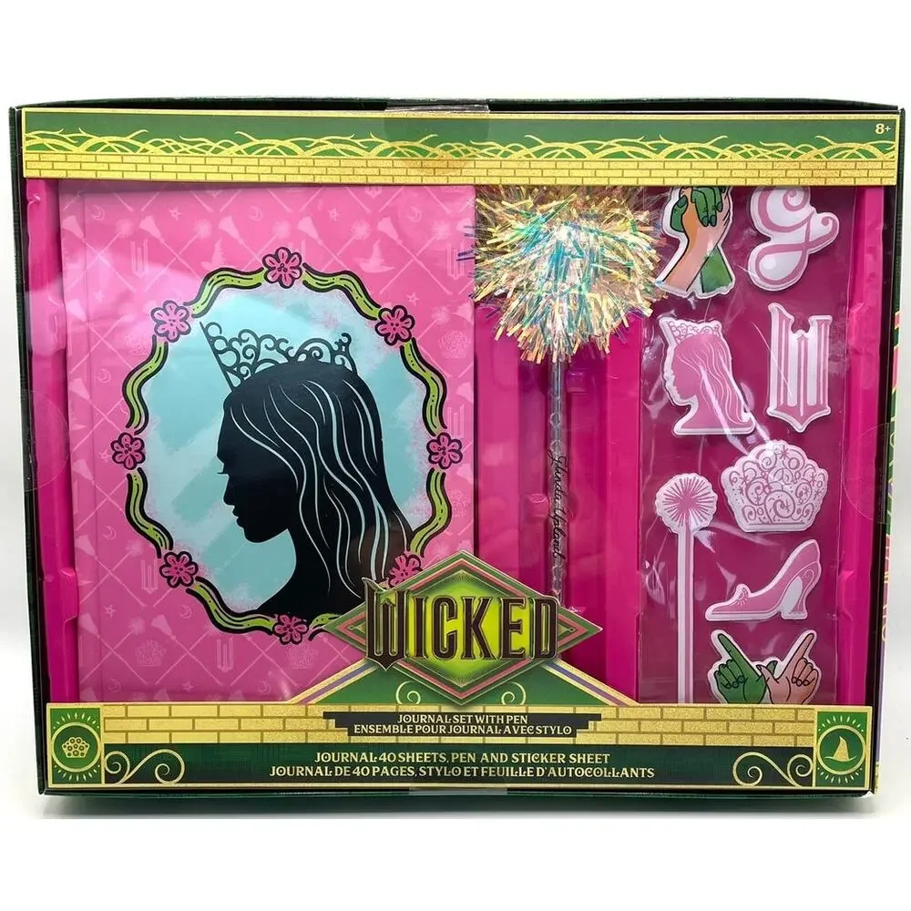 Wicked For Good Glinda Notebook PomPom Pen Sticker Set Witch Whimsy Pink Green